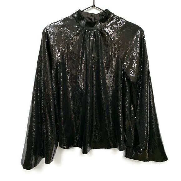 RtA Tennessee Top Black Sequin Long Sleeve Embellished Shirt XS - Picture 2 of 16